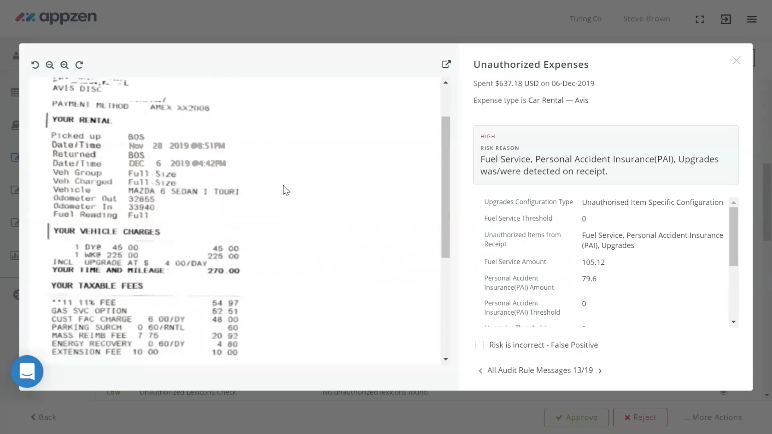 screenshot of Expense Audit